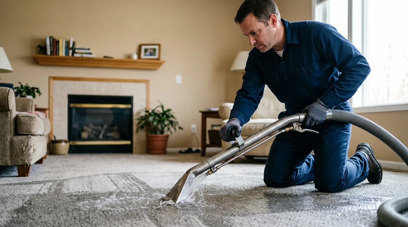 Water damage restoration technician working near Worcester, VT